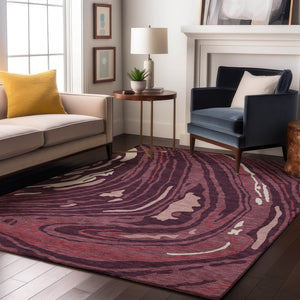HomeRoots 8' X 10' Burgundy, Ivory & Blush Abstract Washable Area Rug – UV Protection & Stain Resistant Design 682413