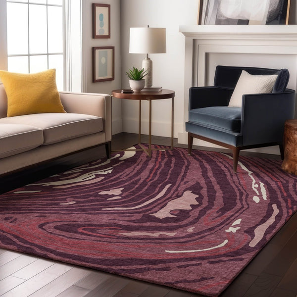 HomeRoots 9' X 12' Washable Abstract Area Rug in Burgundy, Ivory & Blush - UV Resistant, Stylish & Durable 682414