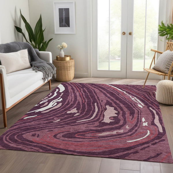 HomeRoots 9' X 12' Washable Abstract Area Rug in Burgundy, Ivory & Blush - UV Resistant, Stylish & Durable 682414