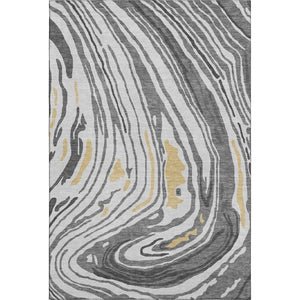 HomeRoots 8' X 10' Abstract Gray Gold Ivory Area Rug - Washable, Stain-Resistant, UV Protected for Modern Homes 682419