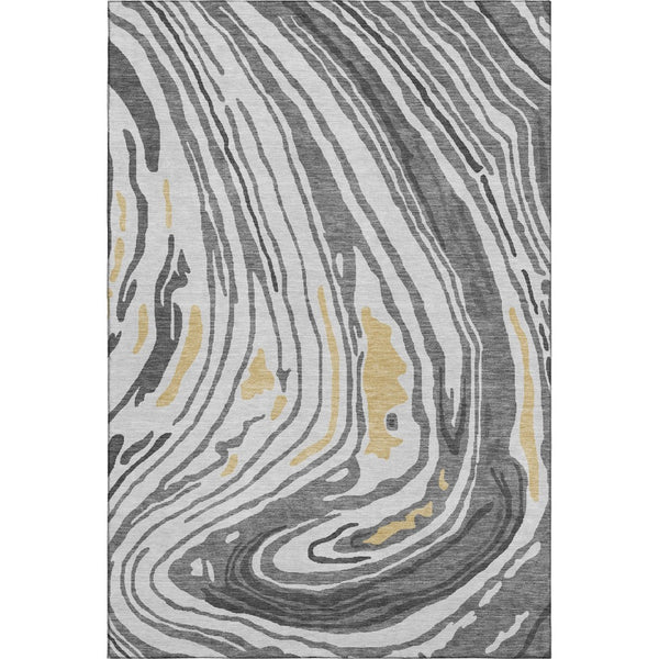 HomeRoots 8' X 10' Abstract Gray Gold Ivory Area Rug - Washable, Stain-Resistant, UV Protected for Modern Homes 682419