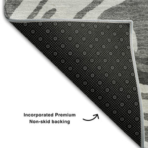 HomeRoots 8' X 10' Abstract Gray Gold Ivory Area Rug - Washable, Stain-Resistant, UV Protected for Modern Homes 682419