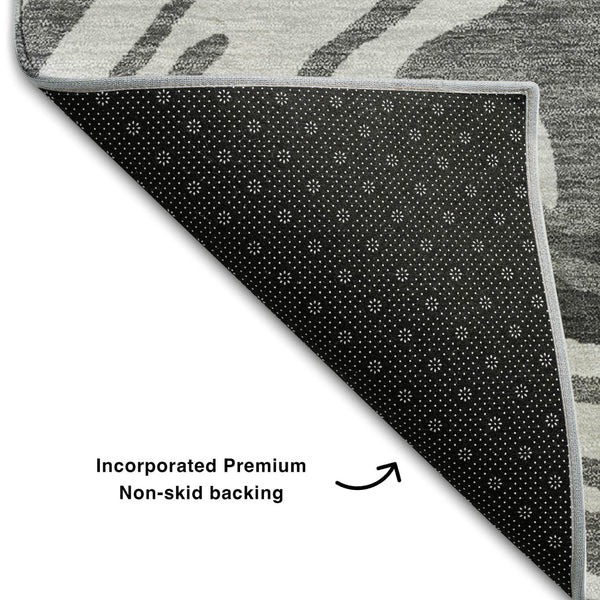 HomeRoots 8' X 10' Abstract Gray Gold Ivory Area Rug - Washable, Stain-Resistant, UV Protected for Modern Homes 682419