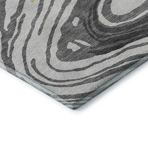 HomeRoots 8' X 10' Abstract Gray Gold Ivory Area Rug - Washable, Stain-Resistant, UV Protected for Modern Homes 682419