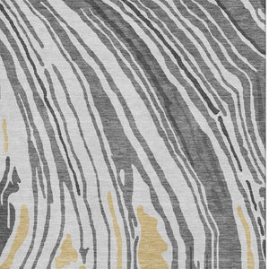 HomeRoots 8' X 10' Abstract Gray Gold Ivory Area Rug - Washable, Stain-Resistant, UV Protected for Modern Homes 682419