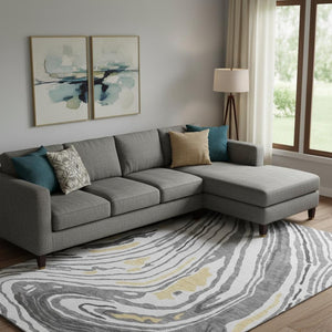 HomeRoots 9' X 12' Modern Gray, Gold & Ivory Abstract Washable Area Rug with UV Protection for Families 682420