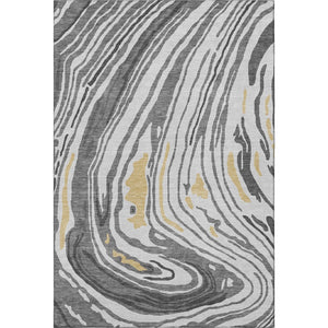 HomeRoots 9' X 12' Modern Gray, Gold & Ivory Abstract Washable Area Rug with UV Protection for Families 682420