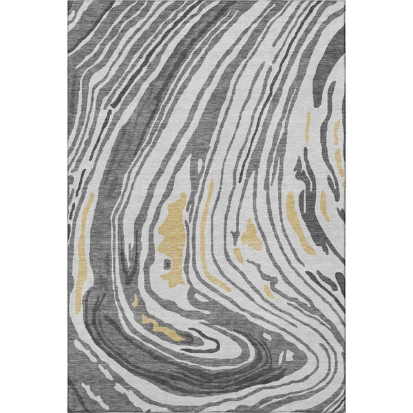 HomeRoots 9' X 12' Modern Gray, Gold & Ivory Abstract Washable Area Rug with UV Protection for Families 682420