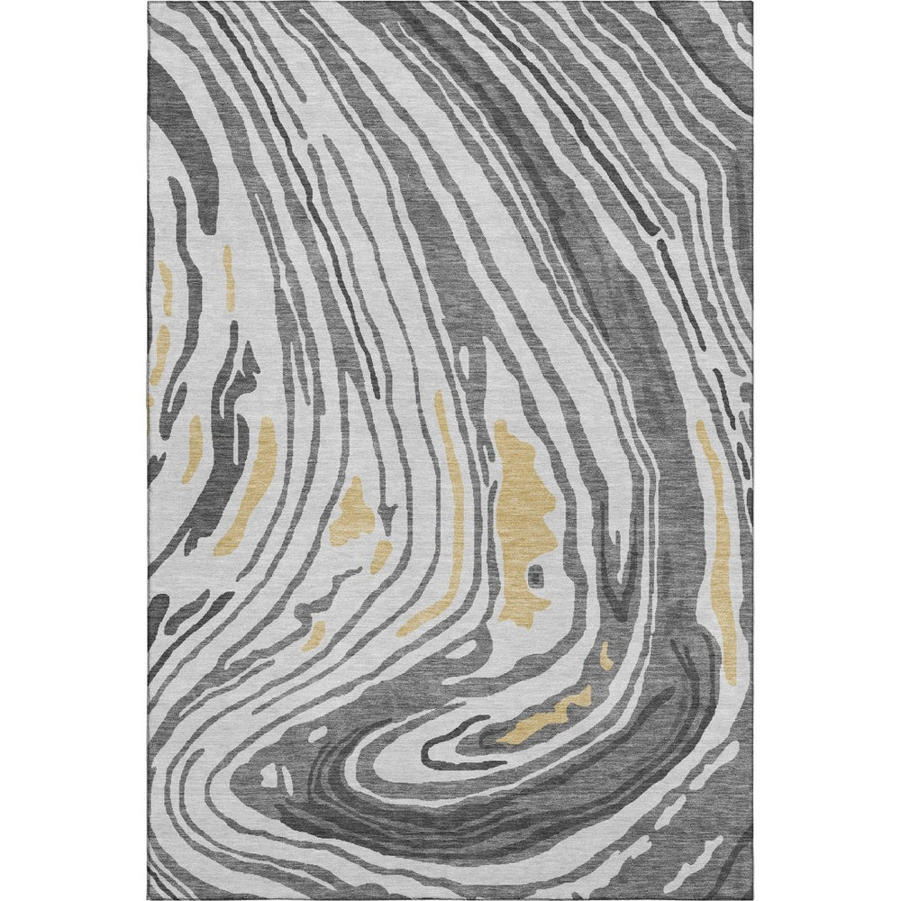 HomeRoots 10' X 14' Abstract Area Rug in Gray, Gold & Ivory - Washable, UV-Protected, and Durable Design for Homes 682421