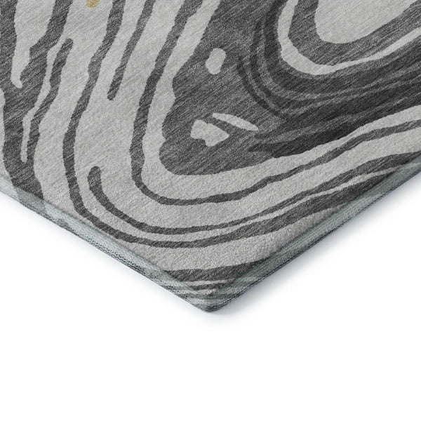 HomeRoots 10' X 14' Abstract Area Rug in Gray, Gold & Ivory - Washable, UV-Protected, and Durable Design for Homes 682421