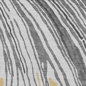 HomeRoots 10' X 14' Abstract Area Rug in Gray, Gold & Ivory - Washable, UV-Protected, and Durable Design for Homes 682421