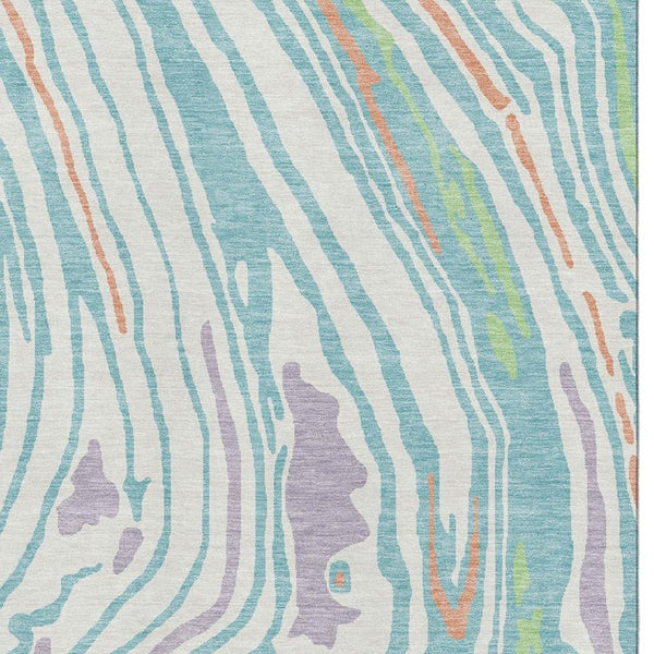 HomeRoots 5' X 8' Washable Area Rug in Linen Green & Teal – Durable, UV-Protected, Modern Abstract Design 682423