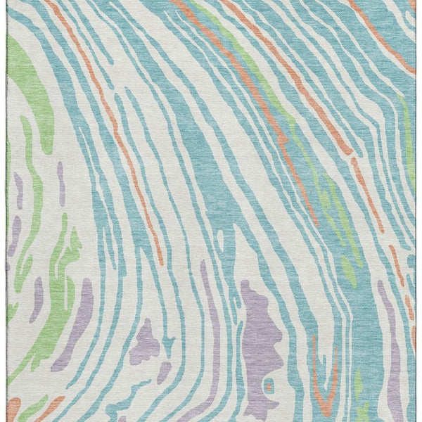 HomeRoots 5' X 8' Washable Area Rug in Linen Green & Teal – Durable, UV-Protected, Modern Abstract Design 682423