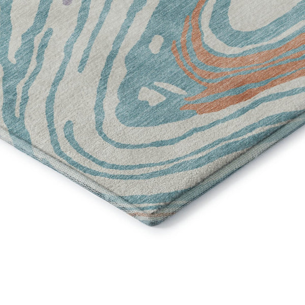 HomeRoots 8' Round Washable Rug in Linen Green & Teal - Modern Abstract Design with UV Protection & Comfort 682424