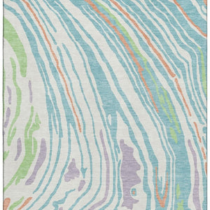 HomeRoots 8' X 10' Washable Abstract Area Rug in Linen Green & Teal - UV Protected, Family-Friendly Design 682425