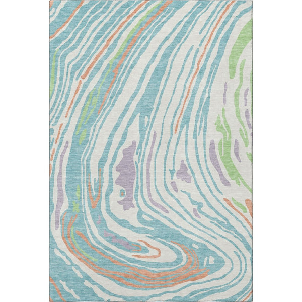 HomeRoots 9' X 12' Linen Green and Teal Abstract Area Rug – Washable, UV-Protected, Stain-Resistant Design! 682426