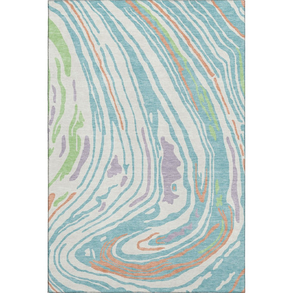 HomeRoots 10' Abstract Washable Area Rug in Linen Green & Teal - UV Protection, Durable & Stylish for Any Room 682427