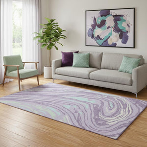 HomeRoots 5' X 8' Abstract Washable Area Rug in Lavender, Mint Green & Sky Blue - UV Protection & Stain Resistant 682429