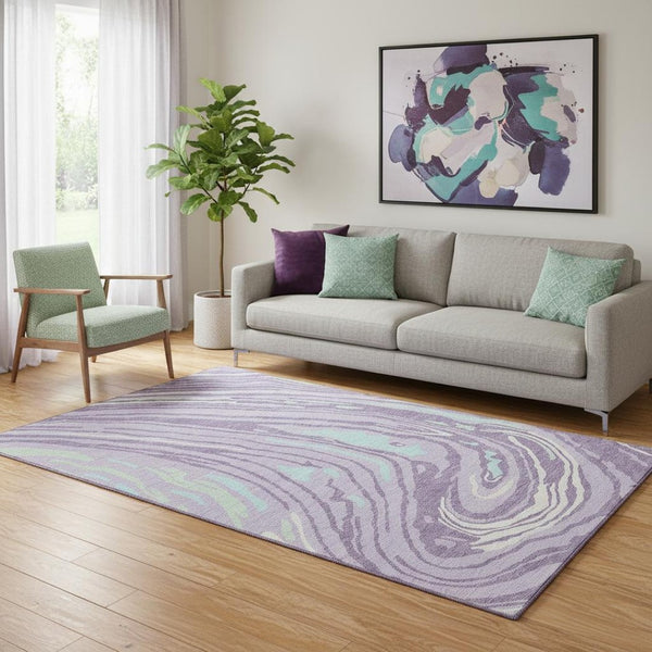 HomeRoots 5' X 8' Abstract Washable Area Rug in Lavender, Mint Green & Sky Blue - UV Protection & Stain Resistant 682429