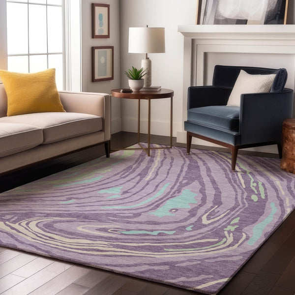HomeRoots 5' X 8' Abstract Washable Area Rug in Lavender, Mint Green & Sky Blue - UV Protection & Stain Resistant 682429