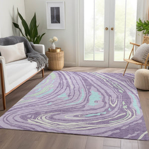 HomeRoots 5' X 8' Abstract Washable Area Rug in Lavender, Mint Green & Sky Blue - UV Protection & Stain Resistant 682429