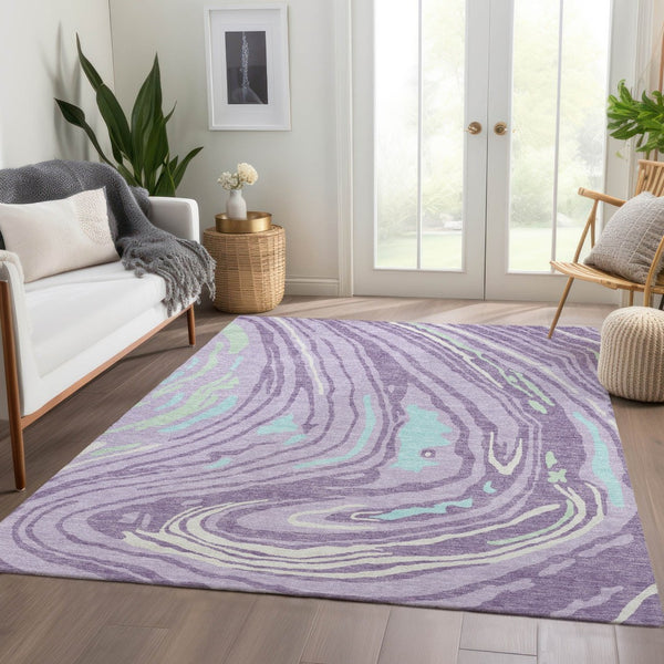 HomeRoots 5' X 8' Abstract Washable Area Rug in Lavender, Mint Green & Sky Blue - UV Protection & Stain Resistant 682429