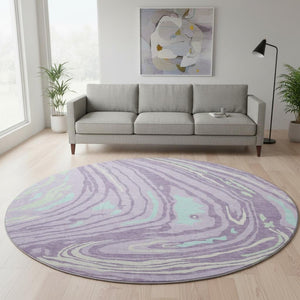 HomeRoots 8' Abstract Round Area Rug in Lavender, Mint Green & Sky Blue - Washable, UV-Protected & Stain-Resistant 682430