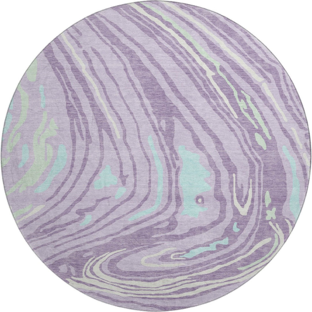 HomeRoots 8' Abstract Round Area Rug in Lavender, Mint Green & Sky Blue - Washable, UV-Protected & Stain-Resistant 682430