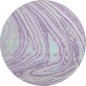 HomeRoots 8' Abstract Round Area Rug in Lavender, Mint Green & Sky Blue - Washable, UV-Protected & Stain-Resistant 682430