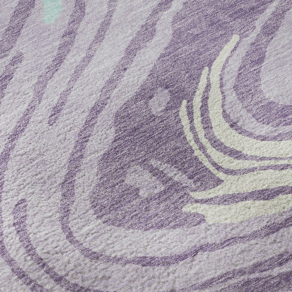 HomeRoots 8' Abstract Round Area Rug in Lavender, Mint Green & Sky Blue - Washable, UV-Protected & Stain-Resistant 682430