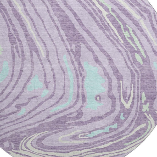 HomeRoots 8' Abstract Round Area Rug in Lavender, Mint Green & Sky Blue - Washable, UV-Protected & Stain-Resistant 682430