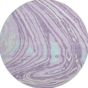 HomeRoots 8' Abstract Round Area Rug in Lavender, Mint Green & Sky Blue - Washable, UV-Protected & Stain-Resistant 682430