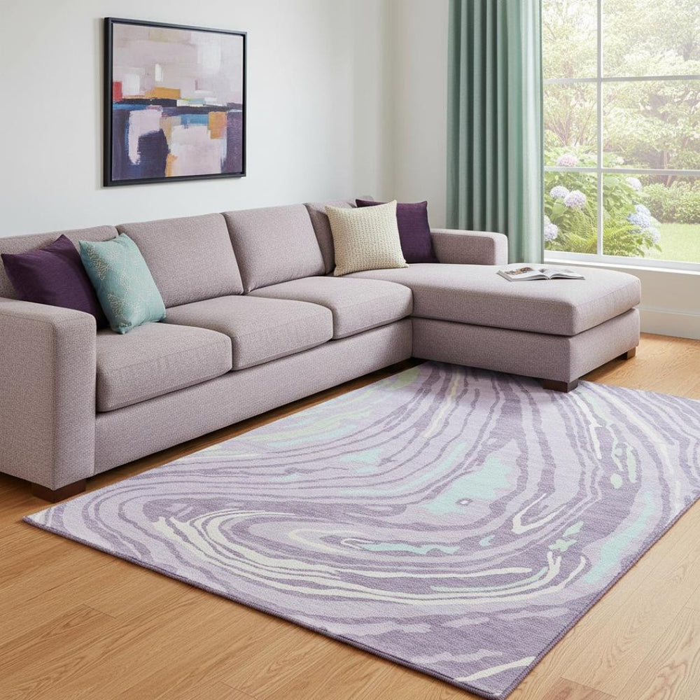 HomeRoots 8' X 10' Abstract Washable Area Rug in Lavender, Mint Green & Sky Blue - UV Resistant, Stylish & Practical 682431