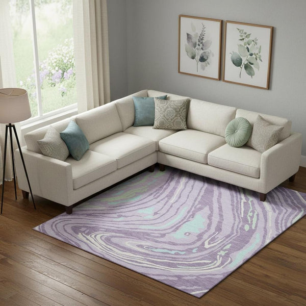 HomeRoots 9' X 12' Abstract Washable Area Rug in Lavender, Mint Green & Sky Blue - Durable & UV Protected! 682432