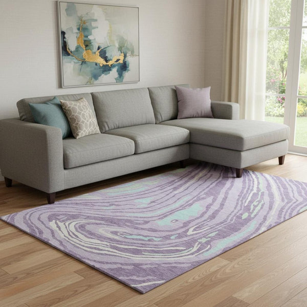 HomeRoots 10' X 14' Abstract Washable Area Rug in Lavender, Mint Green & Sky Blue - UV Protected & Durable 682433