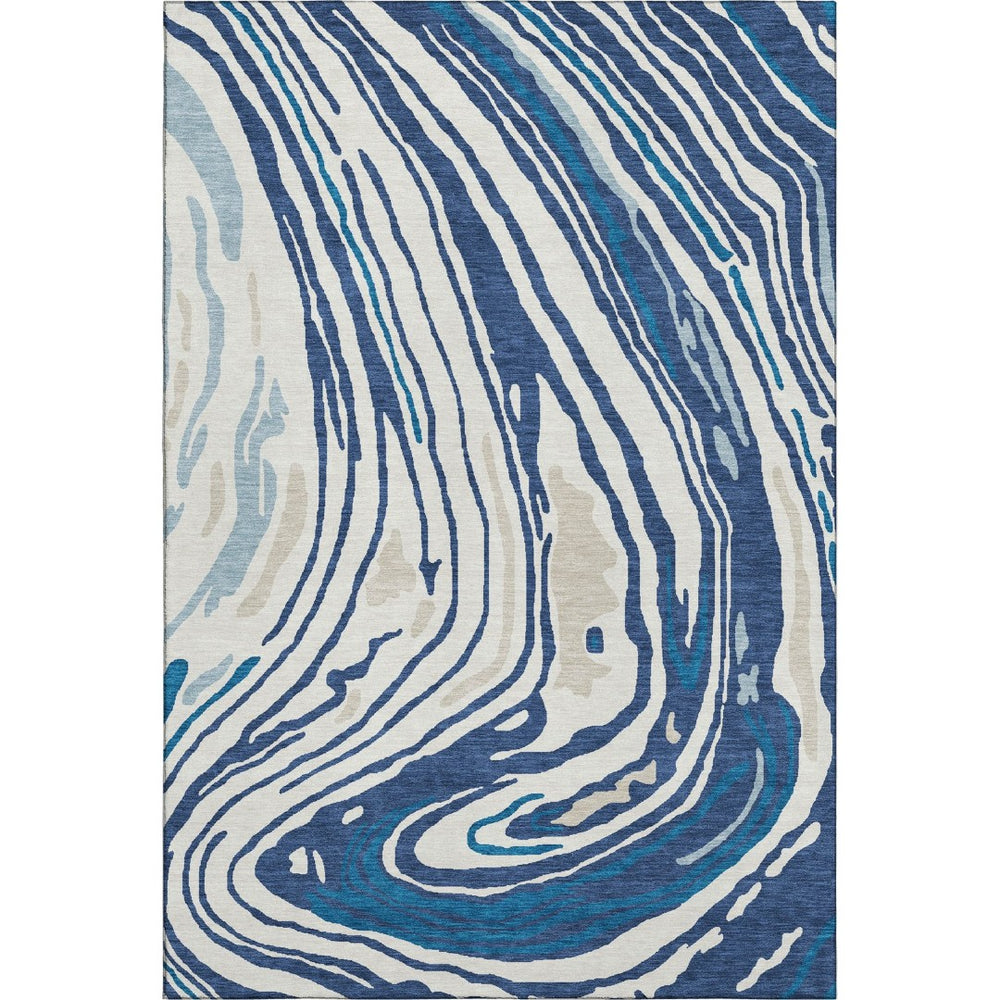 HomeRoots 5' X 8' Stylish Navy Blue Ivory Beige Abstract Washable Rug with UV Protection for Busy Homes 682435