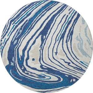 HomeRoots 8' Stylish Navy Blue, Ivory & Beige Abstract Round Rug - Washable, UV-Protected & Durable Design 682436