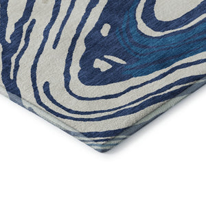 HomeRoots 8' X 10' Navy Blue, Ivory & Beige Abstract Washable Area Rug - Durable, UV Protected, Modern Design 682437
