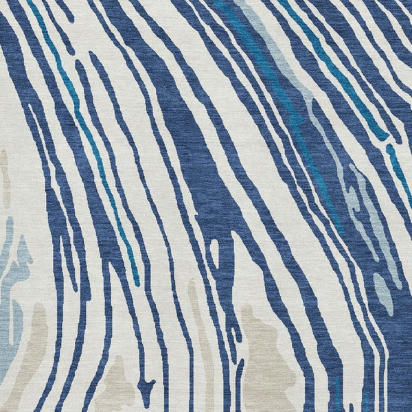 HomeRoots 9' X 12' Modern Abstract Washable Area Rug in Navy Blue, Ivory & Beige with UV Protection & Durability 682438