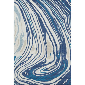 HomeRoots 10' X 14' Navy Blue Abstract Area Rug - Washable, UV Protected, Stain-Resistant for Modern Spaces 682439