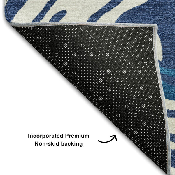 HomeRoots 10' X 14' Navy Blue Abstract Area Rug - Washable, UV Protected, Stain-Resistant for Modern Spaces 682439