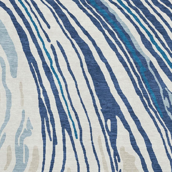 HomeRoots 10' X 14' Navy Blue Abstract Area Rug - Washable, UV Protected, Stain-Resistant for Modern Spaces 682439