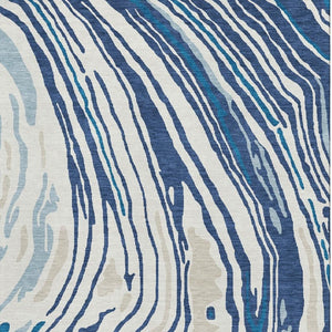 HomeRoots 10' X 14' Navy Blue Abstract Area Rug - Washable, UV Protected, Stain-Resistant for Modern Spaces 682439