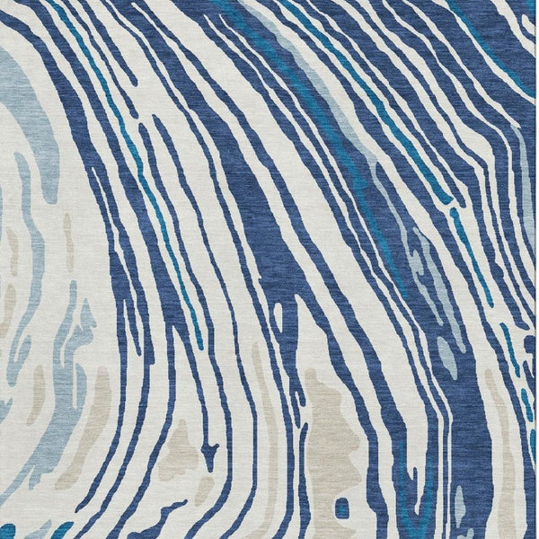 HomeRoots 10' X 14' Navy Blue Abstract Area Rug - Washable, UV Protected, Stain-Resistant for Modern Spaces 682439