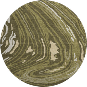 HomeRoots 8' Olive Green Abstract Washable Round Rug with UV Protection, Modern Style, and Stain Resistance 682442