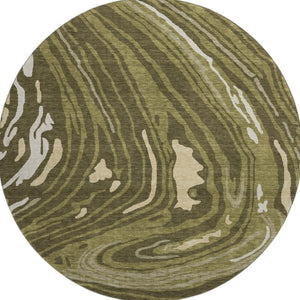 HomeRoots 8' Olive Green Abstract Washable Round Rug with UV Protection, Modern Style, and Stain Resistance 682442