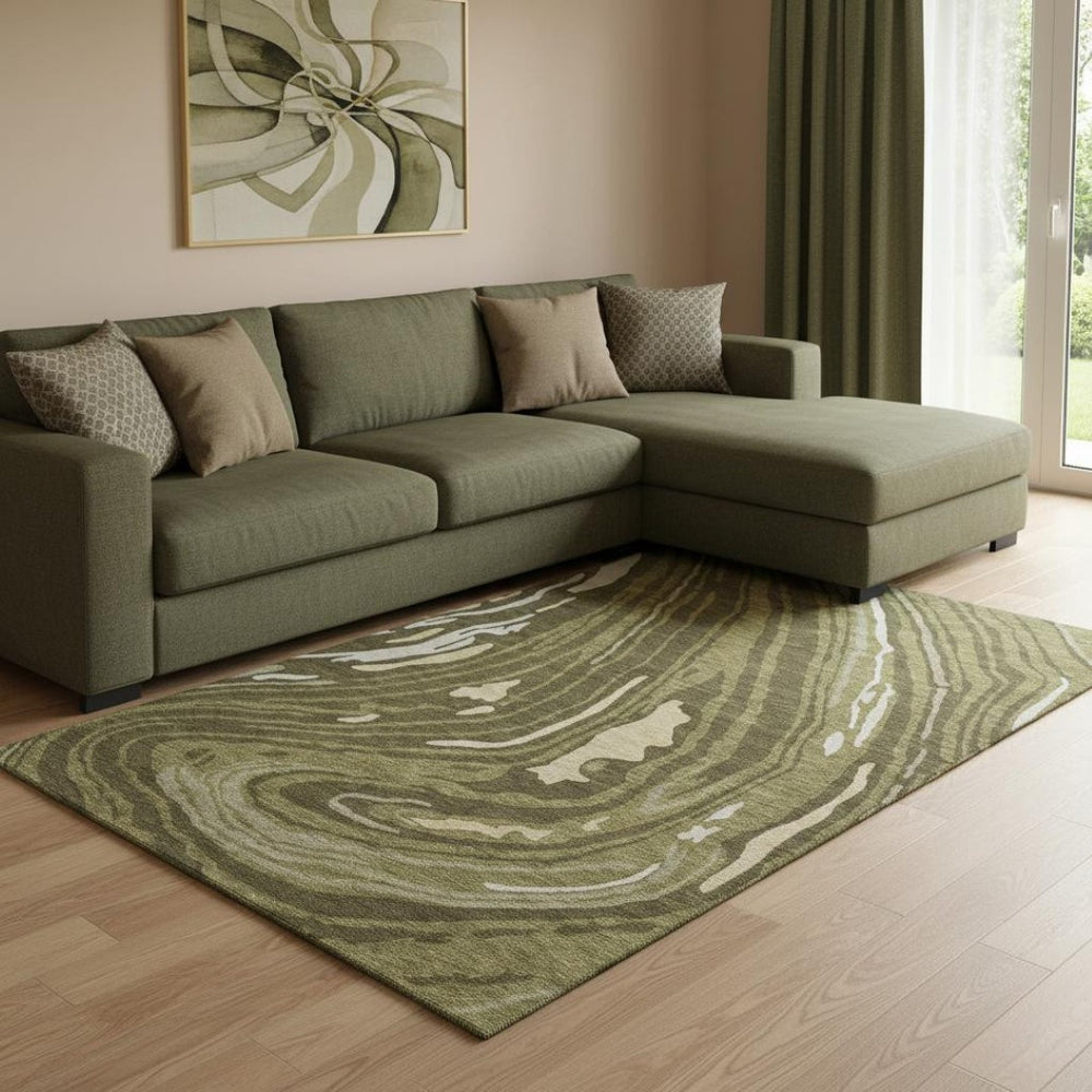 HomeRoots 8' X 10' Olive Green Abstract Area Rug – Stylish, Washable, UV-Protected, Perfect for Busy Homes! 682443