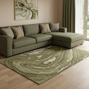 HomeRoots 8' X 10' Olive Green Abstract Area Rug – Stylish, Washable, UV-Protected, Perfect for Busy Homes! 682443