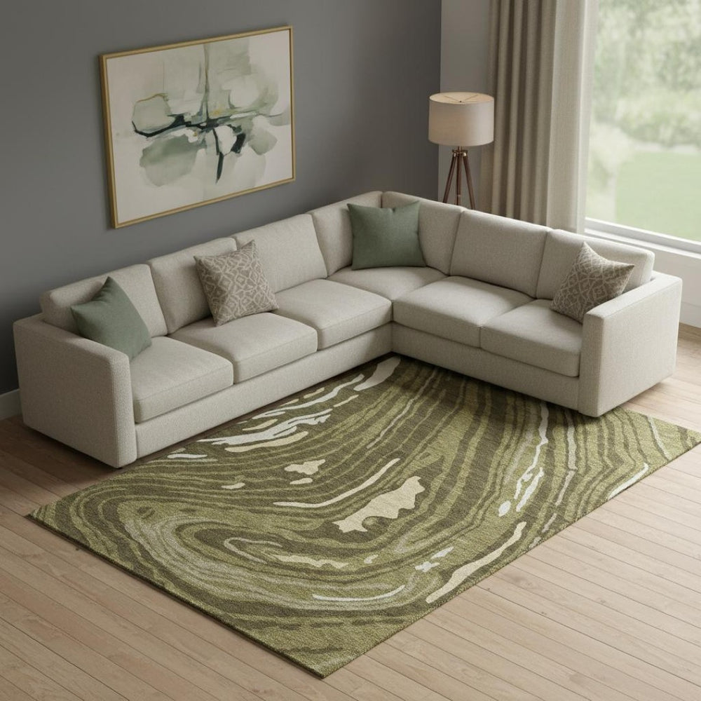 HomeRoots 9' X 12' Olive Green Abstract Washable Area Rug with UV Protection - Perfect for Busy Homes & Kids! 682444