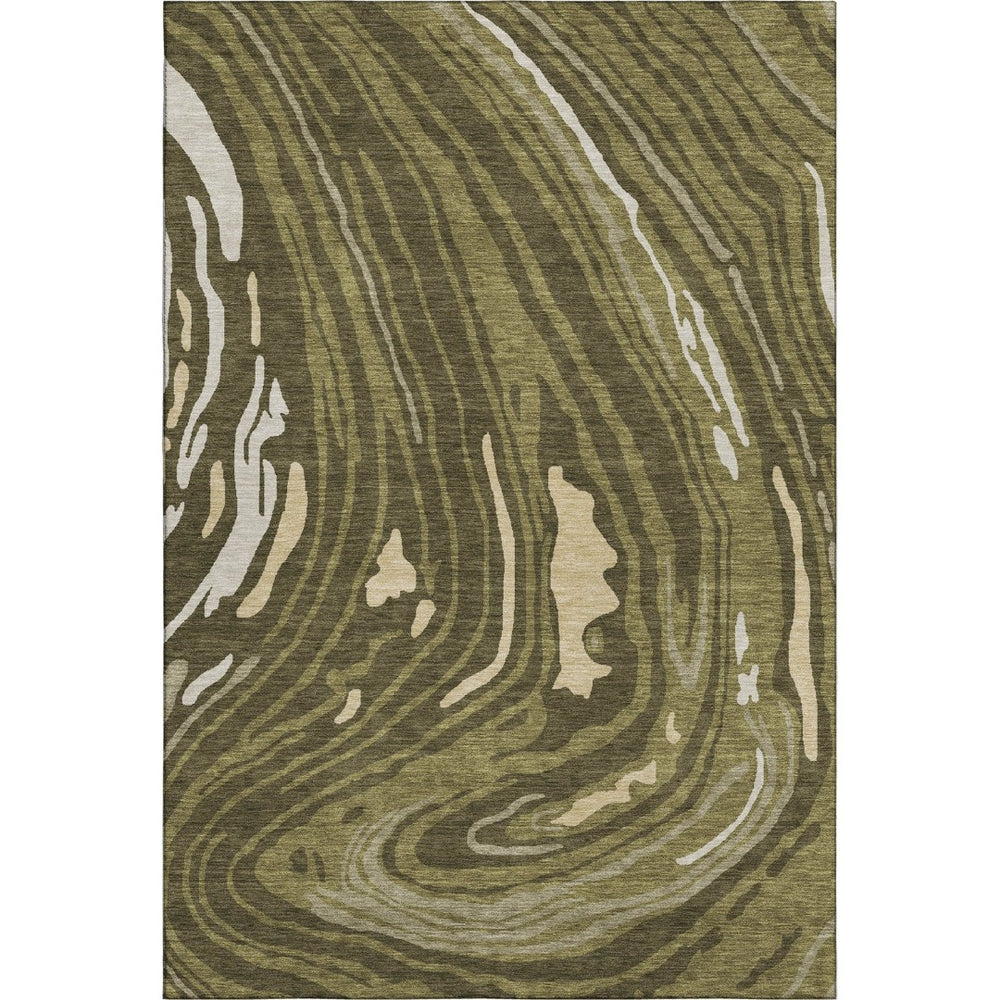 HomeRoots 9' X 12' Olive Green Abstract Washable Area Rug with UV Protection - Perfect for Busy Homes & Kids! 682444